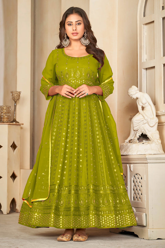 Radiant Green Color Georgette Fabric Sequins Embroidered Anarkali Suit