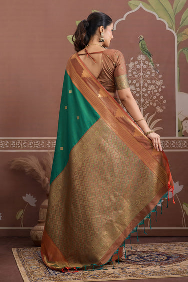 Dark Green Zari Weaving Tussar Silk Handloom Saree