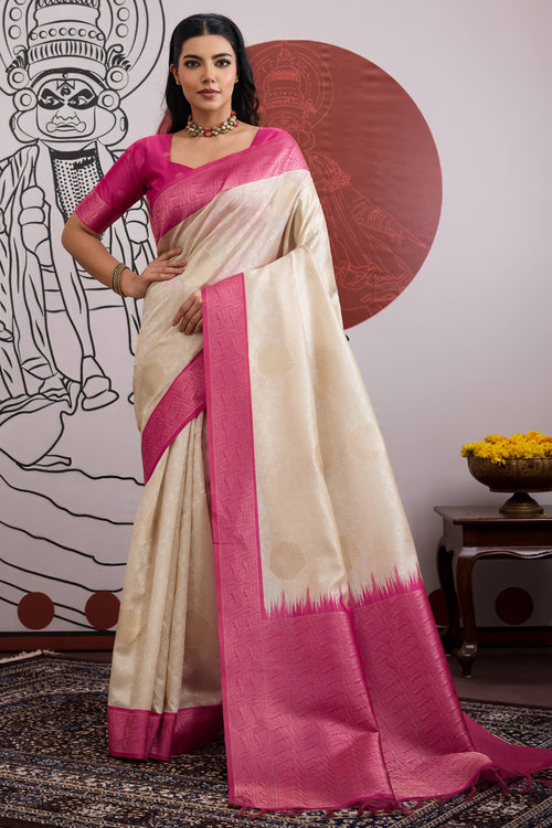 Beige Art Silk Saree With Unstitched Blouse Piece