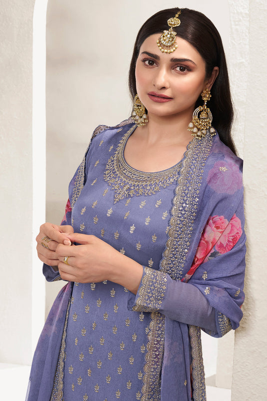 Prachi Desai Incredible Viscose Fabric Grey Color Palazzo Suit