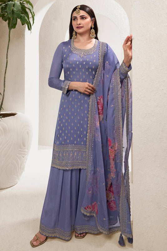 Prachi Desai Incredible Viscose Fabric Grey Color Palazzo Suit