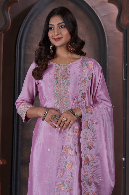 Pink Color Glittering Chinon Fabric Function Wear Salwar Suit