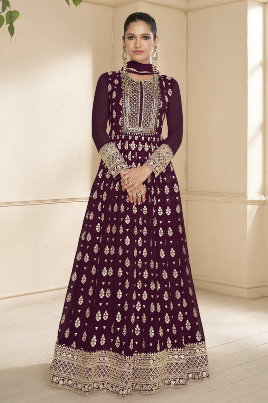 Vartika Singh Engaging Brown Color Georgette Function Wear Anarkali Suit