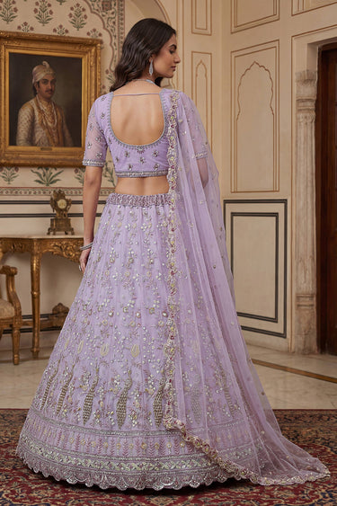 Net Fabric Lavnder Wedding Wear Lehenga Choli With Dupatta