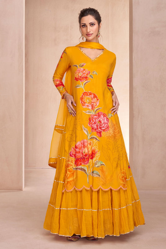 Diksha Singh Orange Color Muslin Fabric Readymade Sharara Top Lehenga