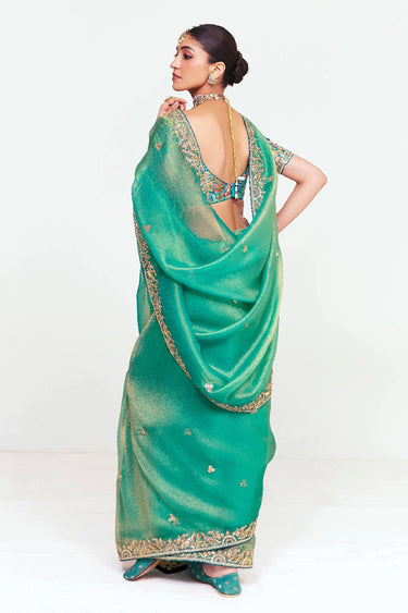 Lace Border Work Art Silk Sea Green Function Wear Saree