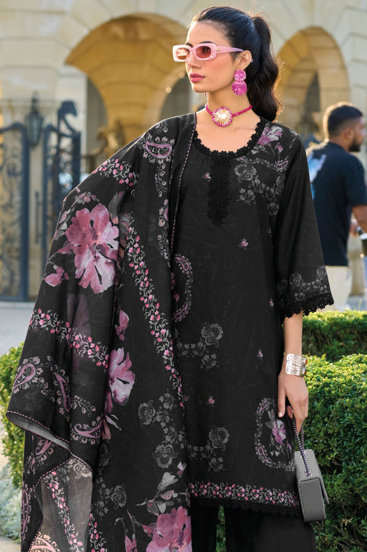 Cotton Fabric Black Color Attractive Readymade Salwar Suit