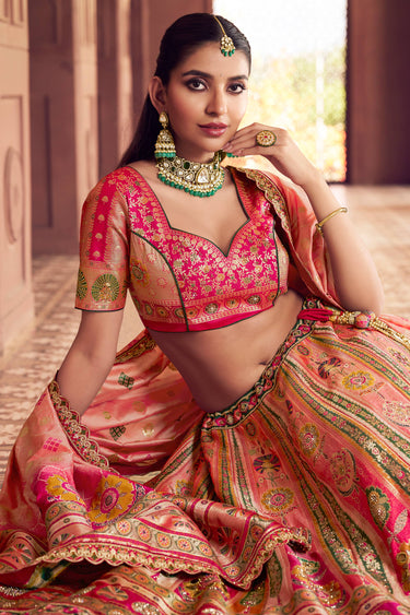 Banarasi Silk Bridal Lehenga Choli In Pink Color