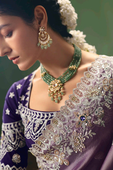 Art Silk Embroidered Border Work Purple Saree For Function Wear