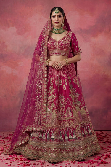 Heavy Embroidered Bridal Lehenga Choli In Magenta Color