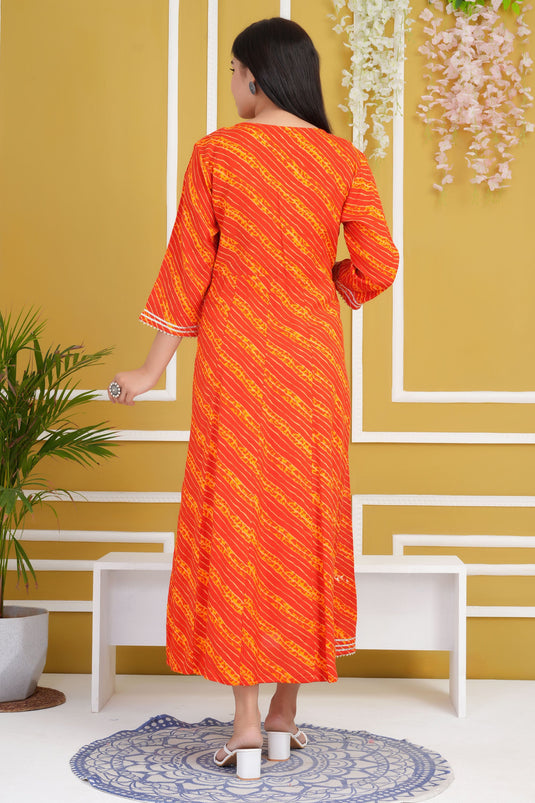 Trendy Cotton Rayon Fabric Orange Color Readymade Kurti