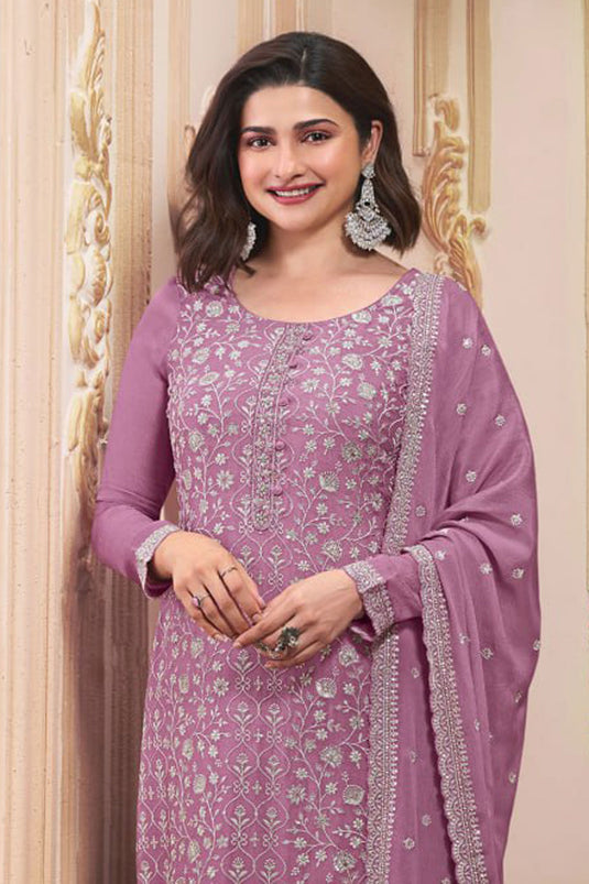 Prachi Desai Graceful Sea Green Color Chinon Silk Salwar Suit