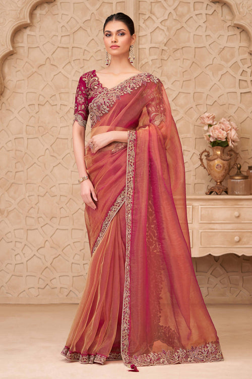 Georgette Silk Fabric Red Party Wear Saree