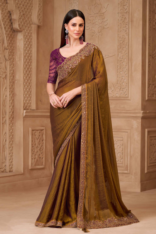 Art Silk Fabric Brown Function Wear Saree