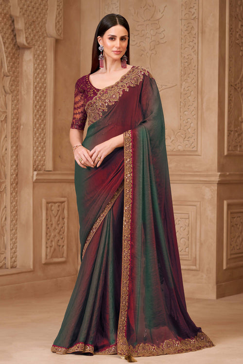 Maroon Art Silk Embroidered Function Wear Saree