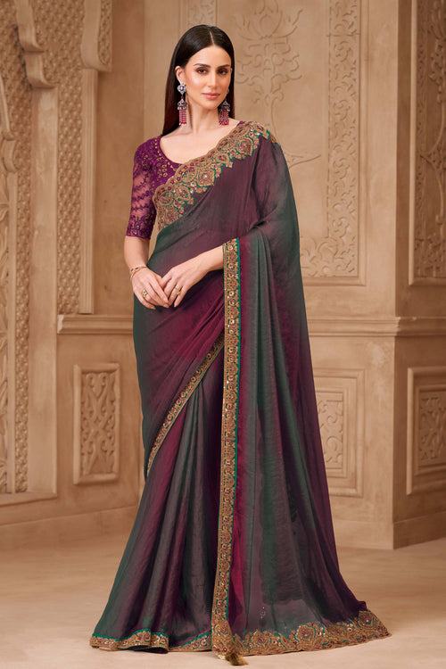 Purple Embroidered Art Silk Fabric Party Wear Saree