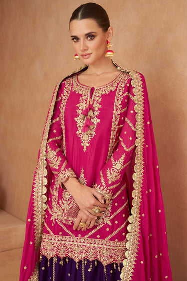 Amazing Purple Color Chinon Fabric Readymade Sharara Top Lehenga