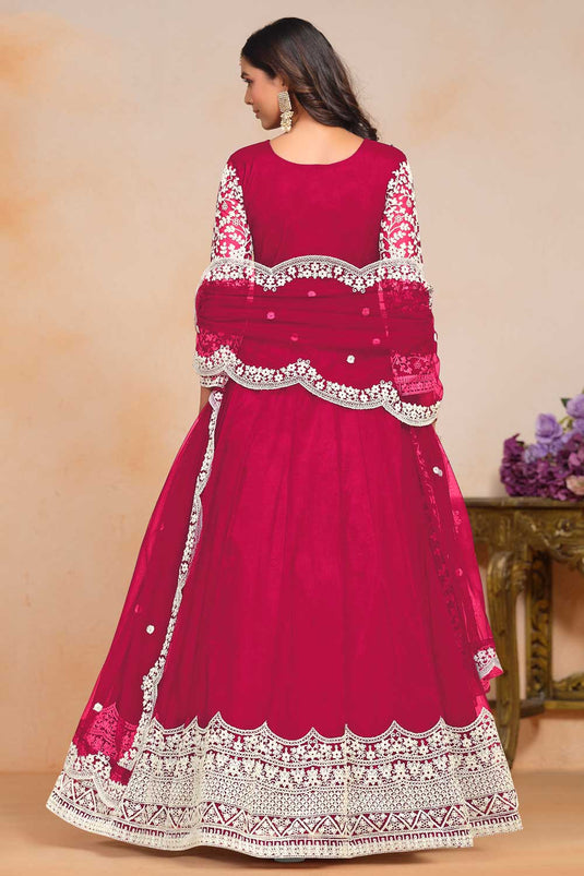 Classic Rani Color Embroidered Anarkali Suit In Net Fabric