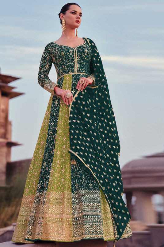 Stylish Green Color Readymade Georgette Anarkali Suit