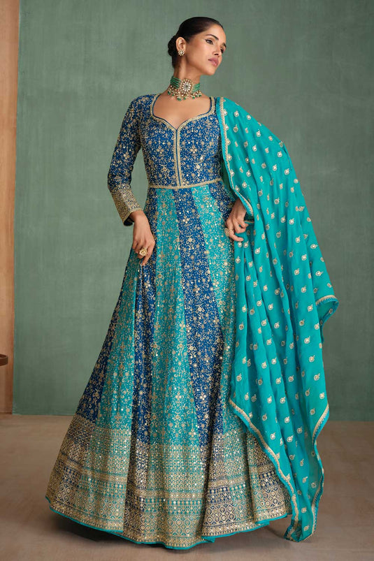 Vartika Singh Glamorous Gown With Dupatta In Blue Color