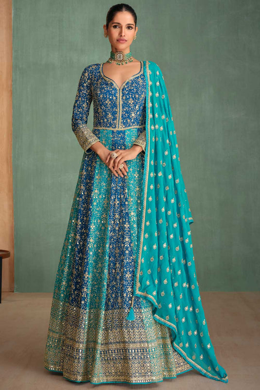 Vartika Singh Glamorous Gown With Dupatta In Blue Color