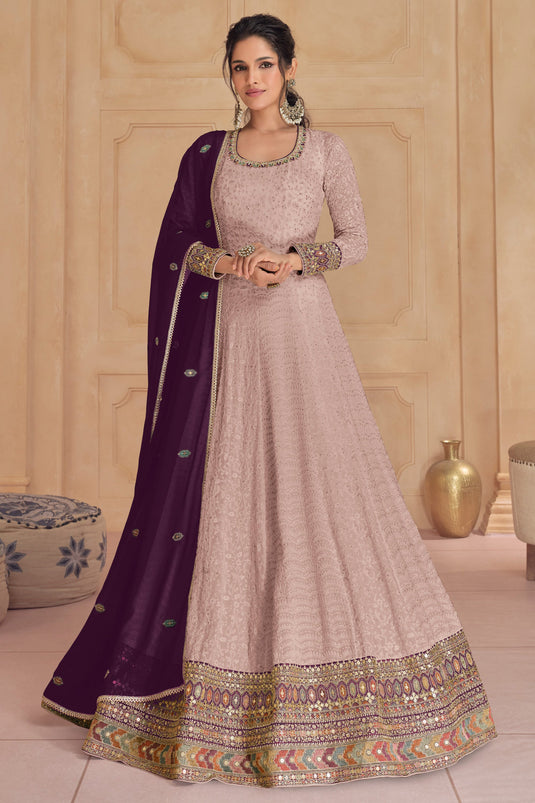 Pink Color Embroidered Readymade Anarkali Gown