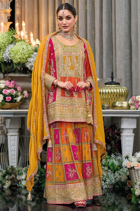 Ingenious Multi Color Chinon Fabric Readymade Sharara Suit