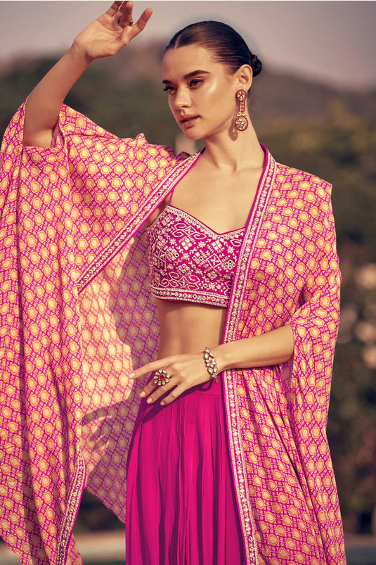 Eugeniya Belousova Chinon Fabric Readymade Rani Color Lehenga Choli With Jacket