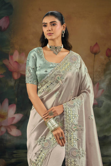 Embroidered Silk Fabric Lavender Sangeet Wear Saree