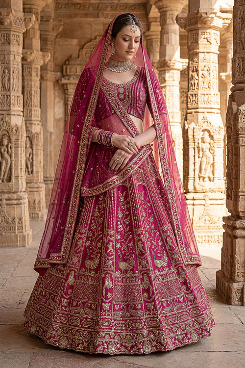 Rich Embroidery Bridal Collection Designer Magenta Silk Lehenga Choli