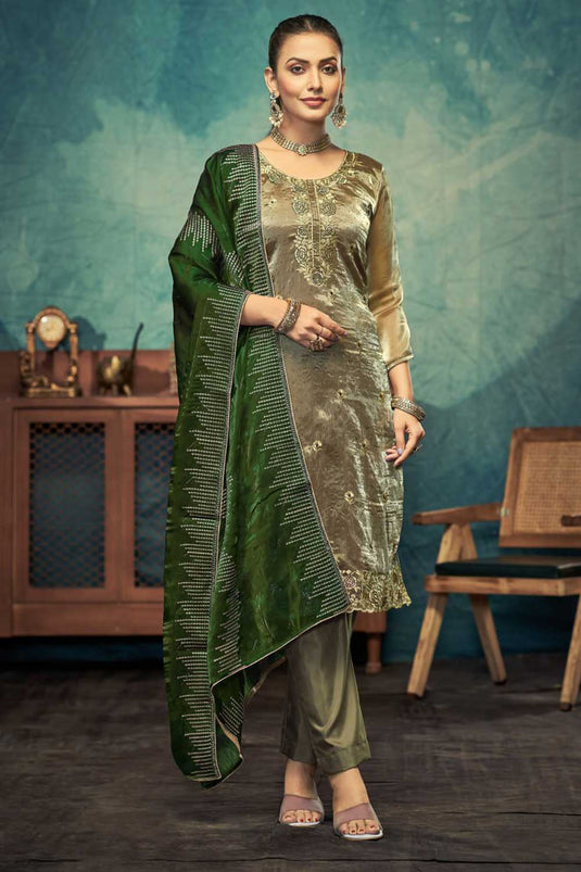 Tempting Fancy Fabric Olive Color Function Wear Salwar Suit