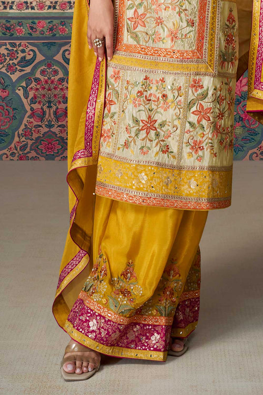 Vartika Singh Amazing Yellow Color Art Silk Fabric Palazzo Suit