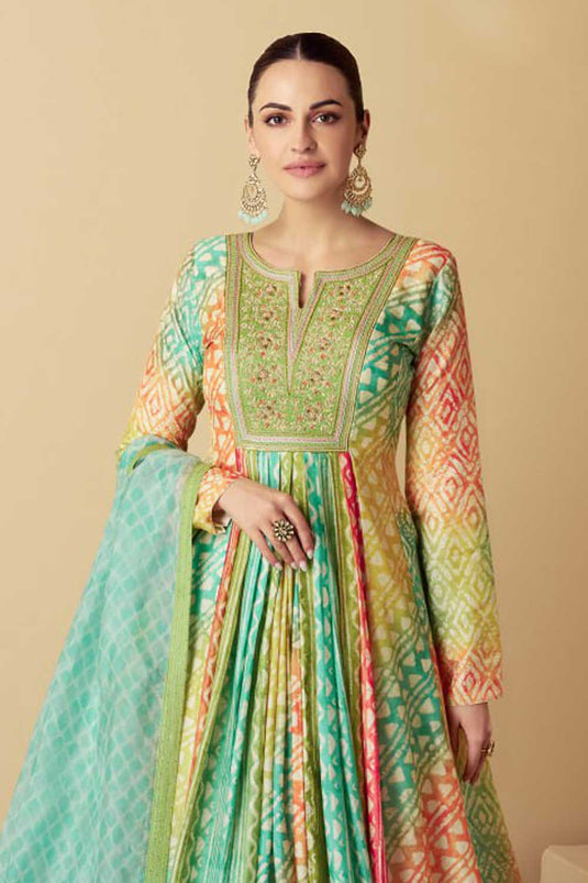 Multi Color Fashionable Anarkali Style Gown With Dupatta