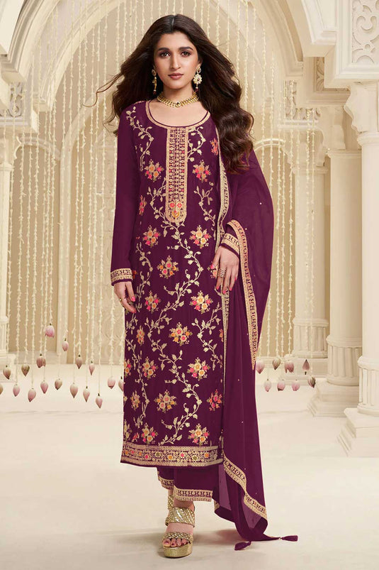 Nidhi shah Viscose Fabric Wine Color Supreme Salwar Suit