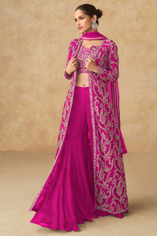 Georgette Fabric Magenta Color Attractive Palazzo Suit With Jacket