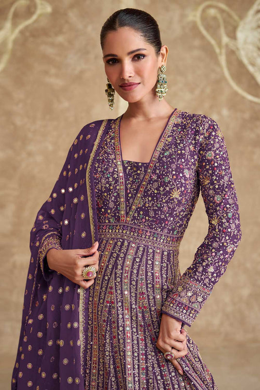 Vartika Singh Magnificent Georgette Gown With Dupatta In Lavender Color