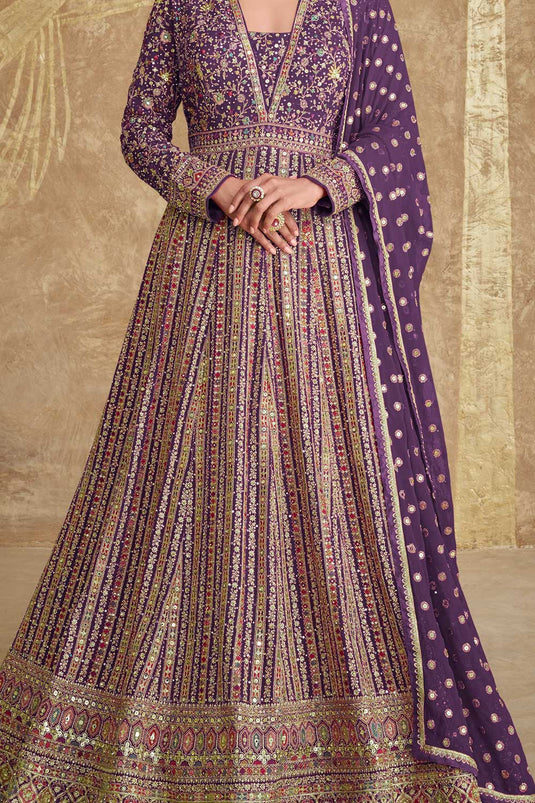 Vartika Singh Magnificent Georgette Gown With Dupatta In Lavender Color