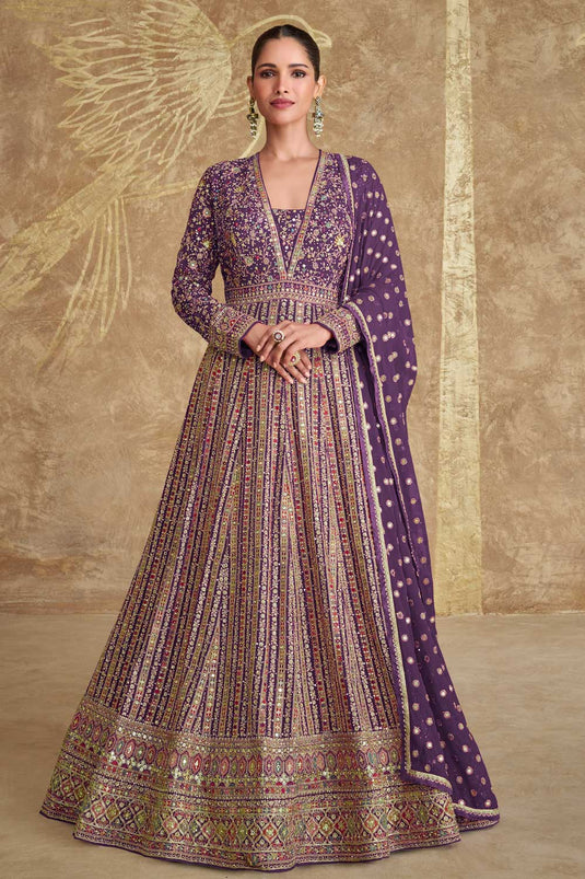 Vartika Singh Magnificent Georgette Gown With Dupatta In Lavender Color