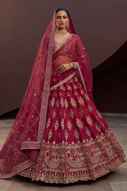 Luxury Heavy Embroidery Bridal Look Rani Designer Silk Lehenga Choli