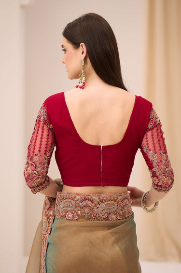 Chic Brown Tissue Georgette Saree With Fancy Border Work