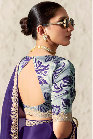 Purple Border Work Tissue Silk Embellished Saree With Designer Blouse
