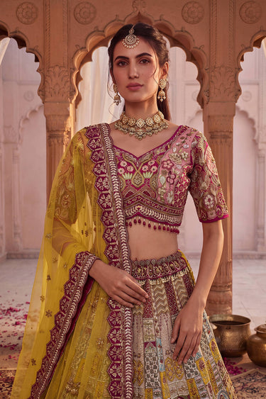 Multi Color Heavy Zari Sequins Embroidered Gadhwal Premium Bridal Designer Readymade Lehenga Choli