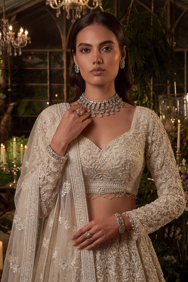 Designer Wedding Wear Embroidered Lehenga With Full Sleeve Blouse And Net Dupatta
