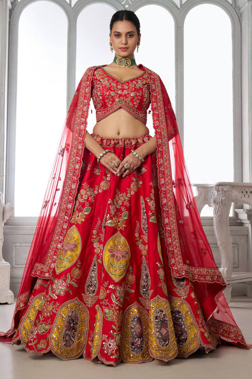 Royal Red Bridal Look Lehenga With Heavy Embellished Blouse