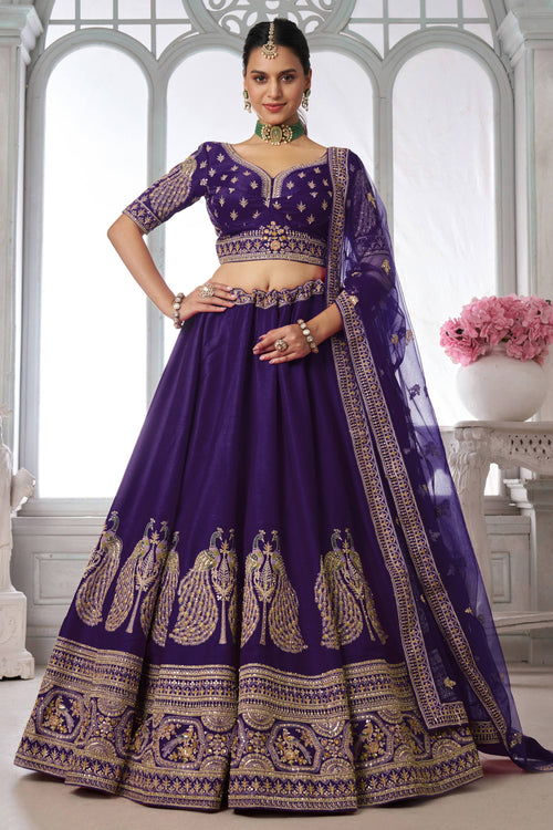 Heavy Sequins Embroidery Luxury Purple Sangeet Function Lehenga Choli