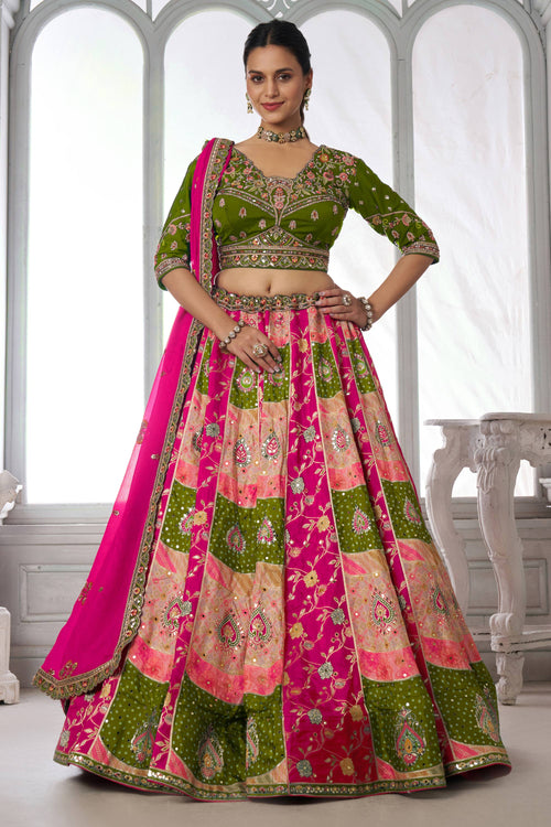 Fancy Green Chinon Embroidered Traditional Wedding Lehenga Choli