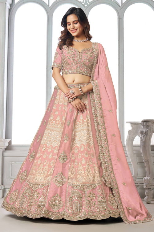 Luxury Pink Silk Sangeet Function Lehenga Choli