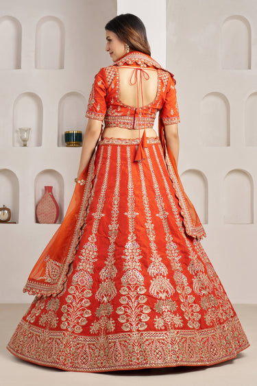 Heavy Embroidered Rust Silk Sangeet Lehenga Choli For Women