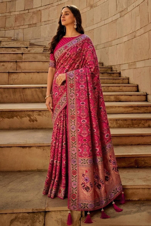 Soft Khadi Georgette Bandhani Saree In Magenta