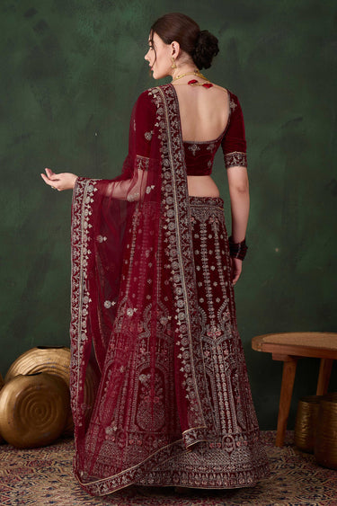 Velvet Royale Maroon Designer Semi Stitched Bridal Lehenga